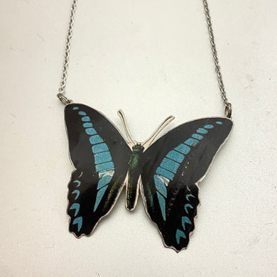 Midnight & Sky Butterfly Upcycled Tin Necklace