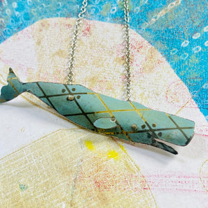 Golden Lattice Whale Upcycled Tin Necklace