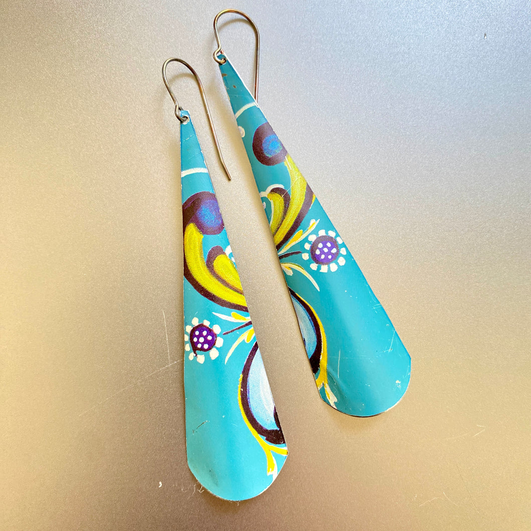 Cadet Blue Long Drop Tin Earrings