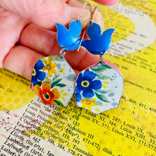 Load image into Gallery viewer, Bright Blue Flowers Drop Tin Earrings