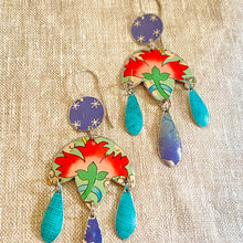 Load image into Gallery viewer, Big Pink Flowers Tin Chandelier Earrings
