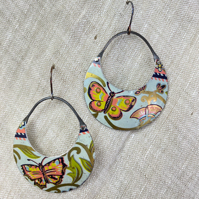 Double Butterfly Crescent Circles Tin Earrings