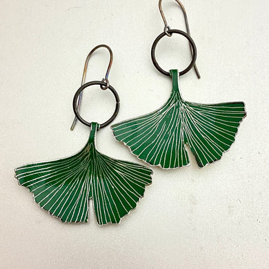 Small Green Ginkgo Leaves Tin Earrings