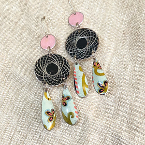 Midnight Spirograph Chandelier Earrings