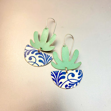 Mod Succulents Delft Pot Upcycled Tin Earrings