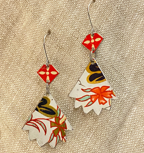 Vintage Bright Reds Pinked Edge Earrings