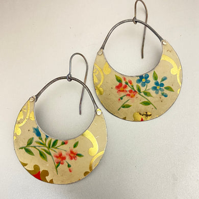 Little Flowers Crescent Circles Tin Earrings