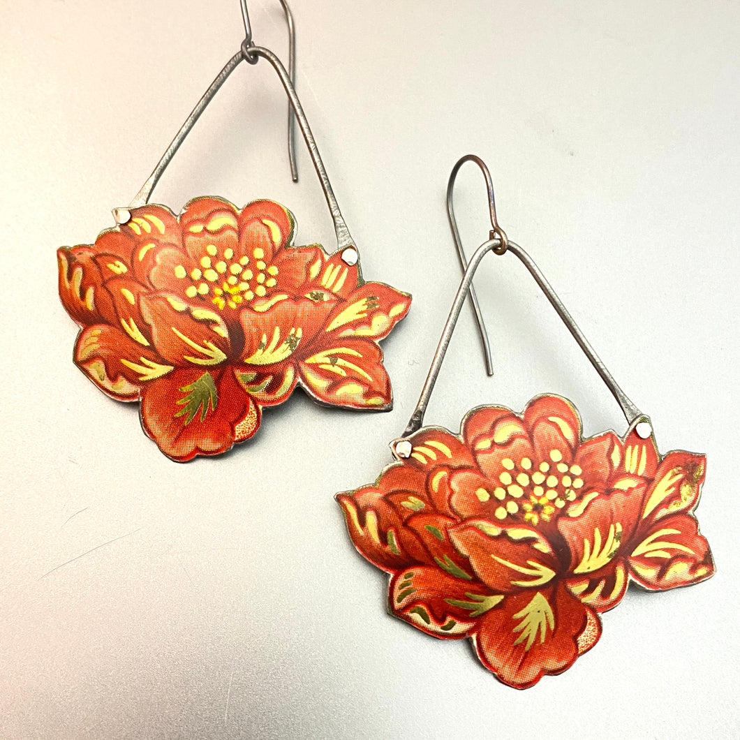 Big Red Flowers Tin Earrings