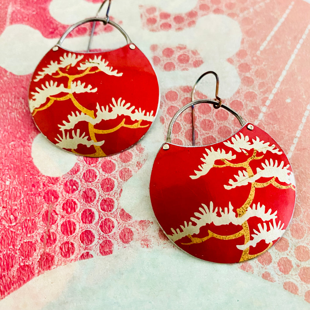 Japanese Cedar on Scarlet Upcycled Tin Earrings