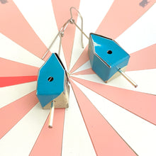 Load image into Gallery viewer, Matte Sky Tiny Tin Birdhouse Earrings