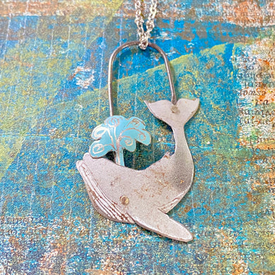Gray Humpback Whale Exhale Tin Necklace