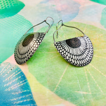 Load image into Gallery viewer, Silvery Sunflowers Upcycled Tin Circle Earrings