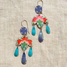 Load image into Gallery viewer, Big Pink Flowers Tin Chandelier Earrings