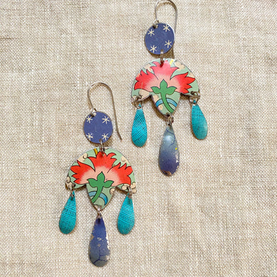 Big Pink Flowers Tin Chandelier Earrings