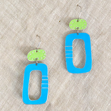 Load image into Gallery viewer, Bright Blue &amp; Green Mod Tin Earrings