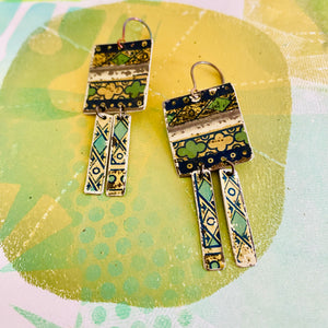 Vintage Pattern Rectdangle Tin Earrings