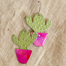 Load image into Gallery viewer, Li’l Pink Potted Cactus Upcycled Tin Earrings