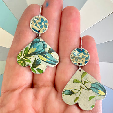 Vintage Blue Flowers Trefoil Earrings