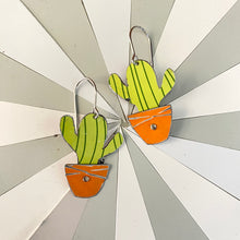 Load image into Gallery viewer, Li’l Orange Potted Cactus Tin Earrings