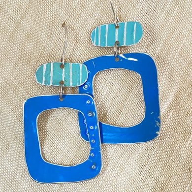 Two Blues Mod Tin Earrings