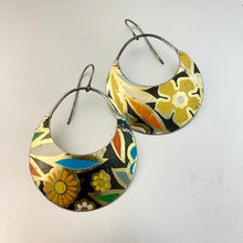 Load image into Gallery viewer, Vintage Flowers Crescent Circles Tin Earrings