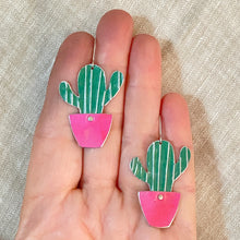 Load image into Gallery viewer, Li’l Pink Potted Cactus Upcycled Tin Earrings