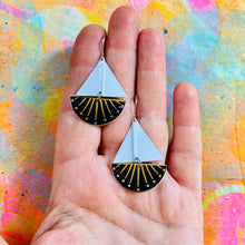 Load image into Gallery viewer, Golden Spray Upcycled Tin Sailboat Earrings