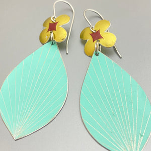 Golden Blossom & Turquoise Sunray Tin Earrings