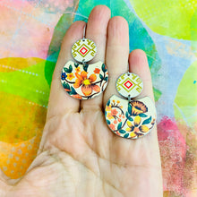Load image into Gallery viewer, Orange Bouquets Circle Tin Earrings