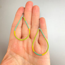 Load image into Gallery viewer, Wrapped Teardrops Bright Greens Upcycled Tin Earrings