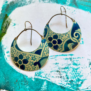 Blueberry Flowers Crescent Circles Tin Earrings
