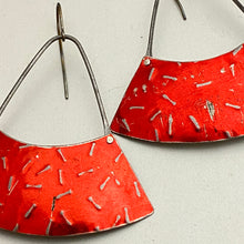 Load image into Gallery viewer, Shimmery Scarlet Confetti Wide Fan Tin Earrings