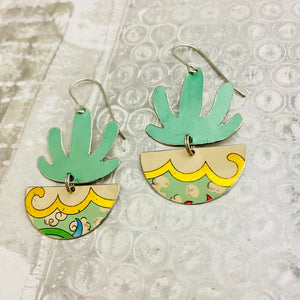 Shimmery Seafoam Succulents Tin Earrings