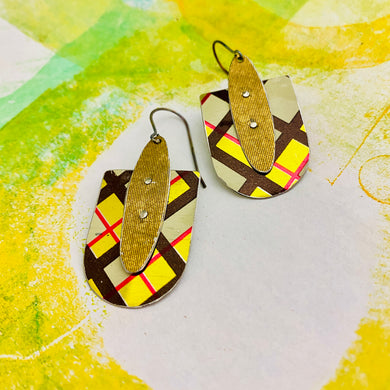 Golden Plaid Upcycled Tin Earrings