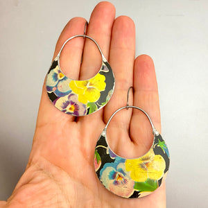 Vintage Pansies Crescent Tin Earrings