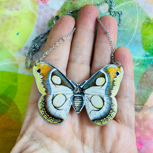 Gray Moth Upcycled Tin Necklace