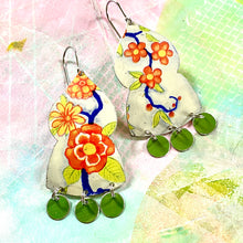 Load image into Gallery viewer, Vintage Orange Flowers Temple Drop Tin Earrings
