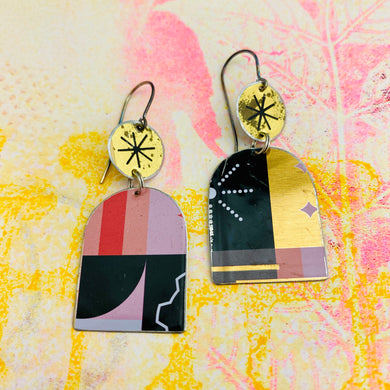 Asterisks & Colorblock Pinks Arches Drop Tin Earrings
