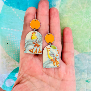 Fancy Birds Wide Arch Upcycled Tin Earrings