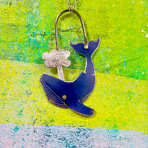 Dark Blue Humpback Whale Exhale Tin Necklace