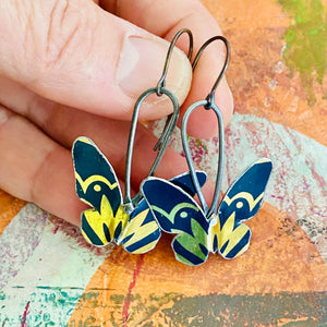 Midnight Blue & Gold Small Butterflies Upcycled Tin Earrings