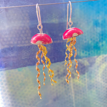 Load image into Gallery viewer, Red with White Dots Jellyfish Tin Earrings