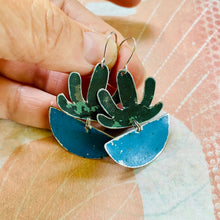 Load image into Gallery viewer, Succulents in Bright Blue Pots Upcycled Tin Earrings