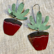 Load image into Gallery viewer, Brick Red Pot Mod Succulents Upcycled Tin Earrings