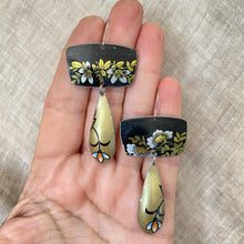 Load image into Gallery viewer, Flowers on Midnight &amp; Gold Earrings