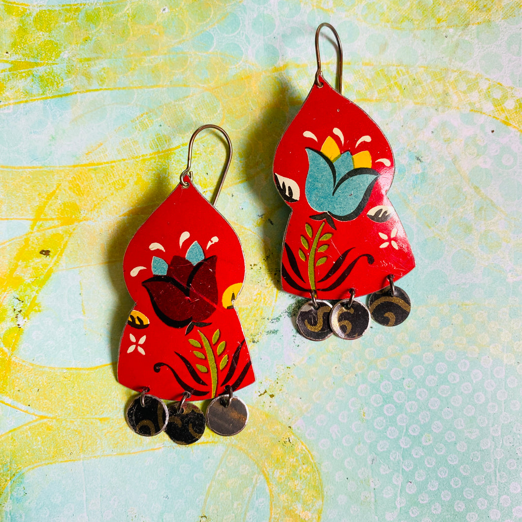 Dutch Tulip Temple Drop Tin Earrings