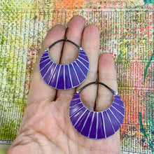 Load image into Gallery viewer, Radiant Purple Crescent Circles Tin Earrings