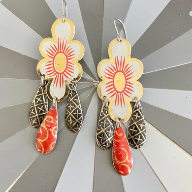 Stylized Daisy Tin Chandelier Earrings