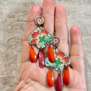 Big Pink Flowers Trefoil Chandelier Earrings