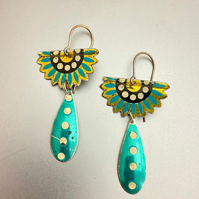 Vintage Turquoise Flowers Tin Earrings